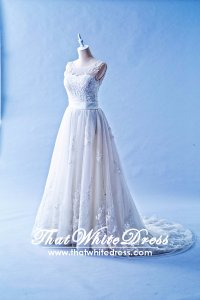 401W017 SSY Sleaveless A Line Illusioned Neckline Wedding Dress Designer Malaysia
