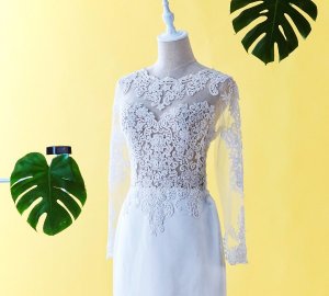 610CCW01 Long Sleeves Illusion Satin button back Malaysia Baju Pengantin Baju Nikah Kahwin