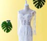75LLW03 LL Long Sleeves Illusion Bodice Light Beige Trumpet Button Back Back Malaysia Baju Pengantin Baju Nikah Kahwin