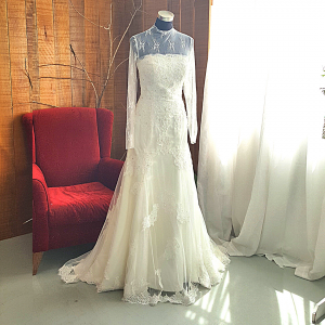 1 High neck Long sleeves French Chantilly Lace Lace Fit and Flare A line Trumpet Wedding Dress Gaun Baju Pengantin Muslimah Kahwin Nikah Sanding Malaysia Kuala Lumpur Petaling Jaya